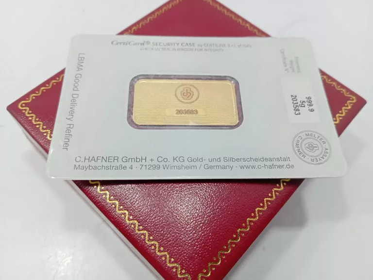 5 G PR 999 SZTABKA ZŁOTA CERTIPACK C HAFNER
