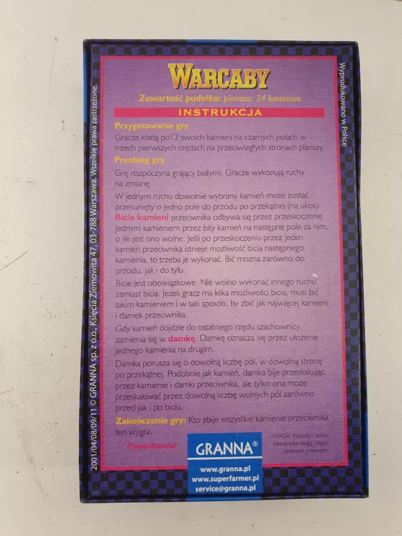 GRA PLANSZOWA DLA 2 OSÓB - WARCABY