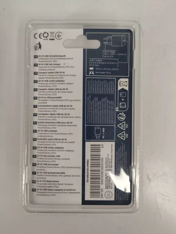 ŁADOWARKA SIECIOWA USB TYP C USB-C PD POWER DELIVERY 25W EU51 GAN BIAŁA