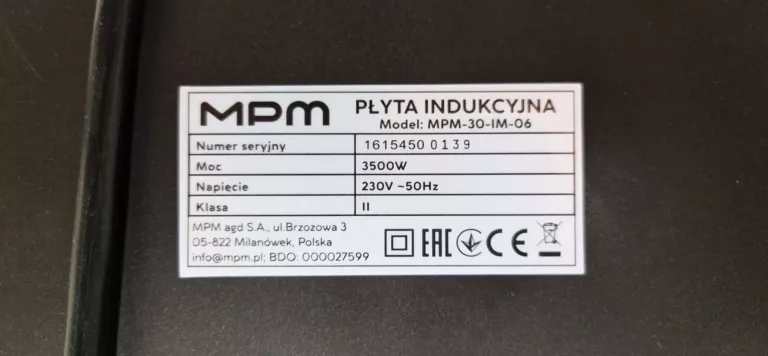 PŁYTA INDUKCYJNA MPM-30-IM-06 *SUPER STAN*