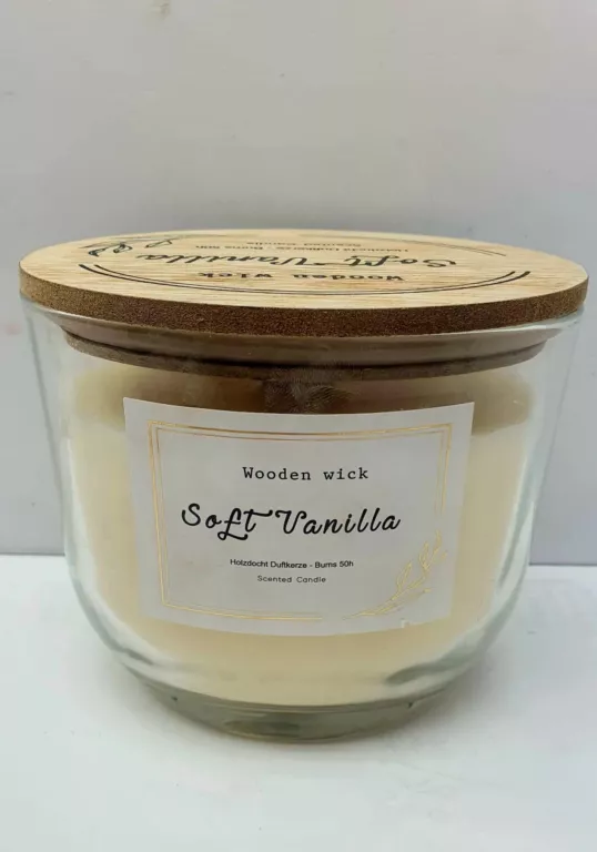 ŚWIECZKA ZAPACHOWA WOODEN WICK SOFT WANILLA 50 H PALENIA