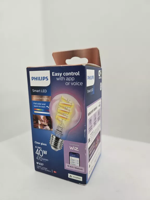 WIZ PHILIPS SMART WIFI FILAMENT CLEAR A60 E27 6.3W 470LM RGB WIZARDING WOR