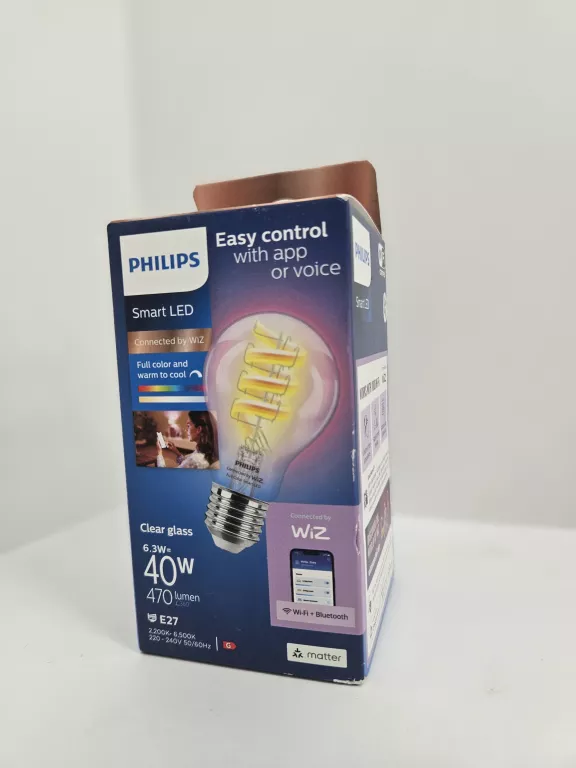 WIZ PHILIPS SMART WIFI FILAMENT CLEAR A60 E27 6.3W 470LM RGB WIZARDING WOR