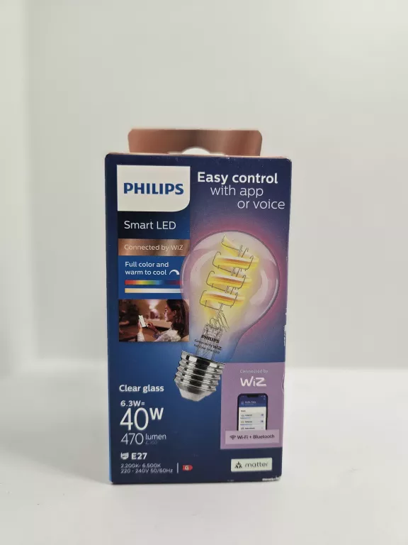 WIZ PHILIPS SMART WIFI FILAMENT CLEAR A60 E27 6.3W 470LM RGB WIZARDING WOR