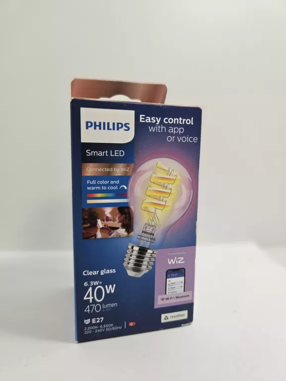 WIZ PHILIPS SMART WIFI FILAMENT CLEAR A60 E27 6.3W 470LM RGB WIZARDING WOR