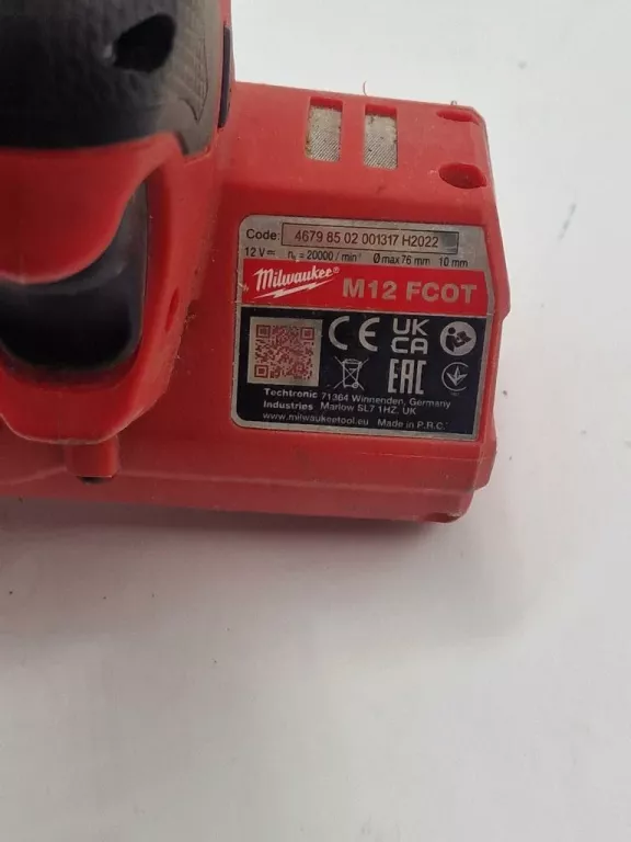 SZLIFIERKA KĄTOWA MILWAUKEE M12 FCOT + 2 AKUM 12V 6.0AH + LADOWARKA