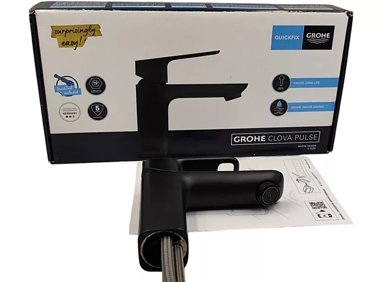 BATERIA UMYWALKOWA CZARNA CLOVA PULS 18 CM GROHE/ PUDEŁKO