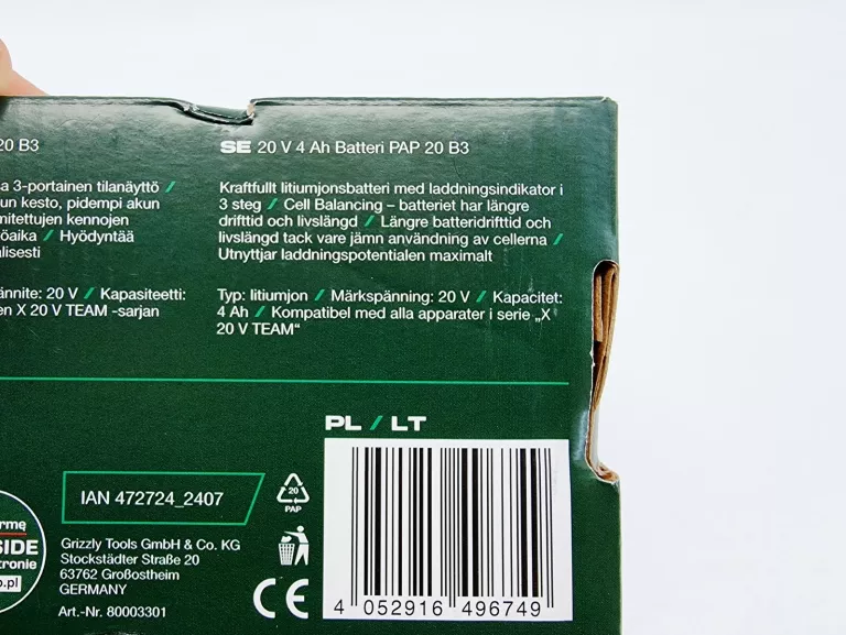 AKUMULATOR LITOWO-JONOWY PARKSIDE 20 V PAP 20 B3 4AH