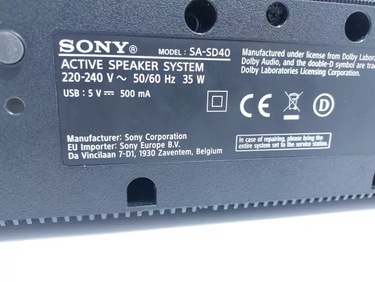 SOUNDBAR SONY HT-SD40 CZARNY 2.1-KANAŁOWY BLUETOOTH