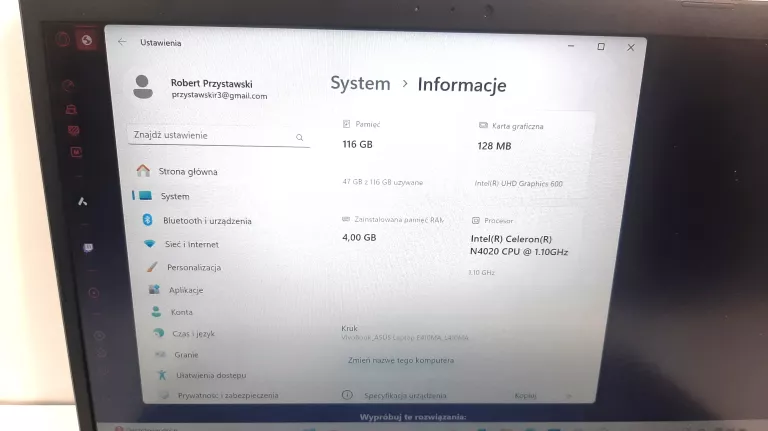 LAPTOP ASUS L410M 14" INTEL CELERON N4020 4GB 128GB SSD