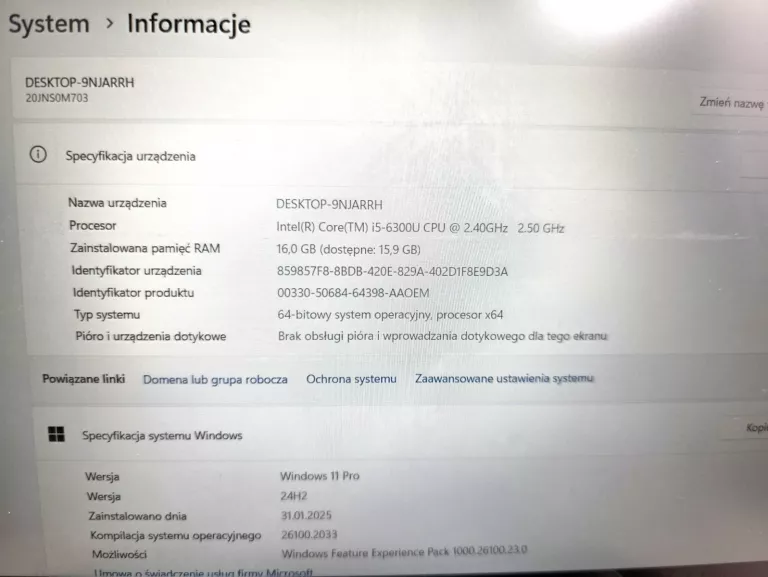 LAPTOP LENOVO THINKPAD INTEL I5--6300 16GB RAM SSD WIN 11 PRO ZASILACZ 90W