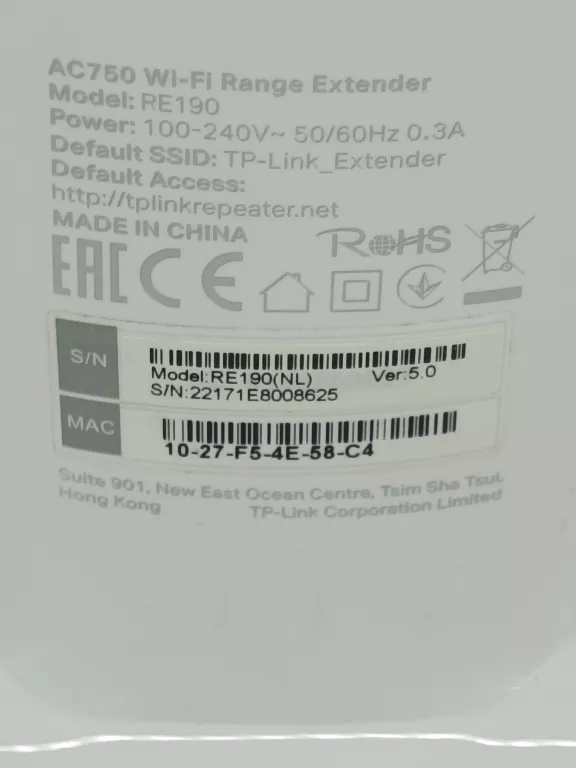 EXTENDER WZMACNIACZ REPEATER WIFI AC750 TP-LINK RE190 V5 750 MBPS ONEMESH
