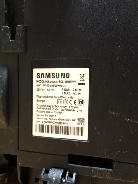 ODKURZACZ SAMSUNG SC07M25E0WR ( BEZ KOŃCÓWEK)