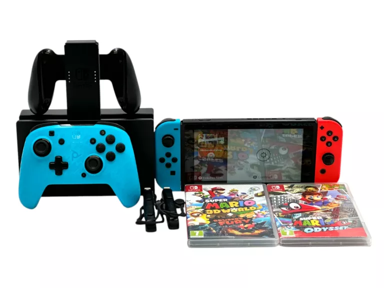 KONSOLA NINTENDO SWITCH HAC-001 RED&BLUE 32GB + MARIO ODYSSEY + 3D WORLD