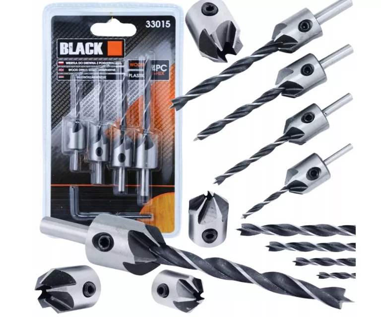 WIERTŁA DO DREWNA PŁYT WIÓROWYCH MDF OSB Z POGŁĘBIACZEM 4 SZTUKI 3-6MM