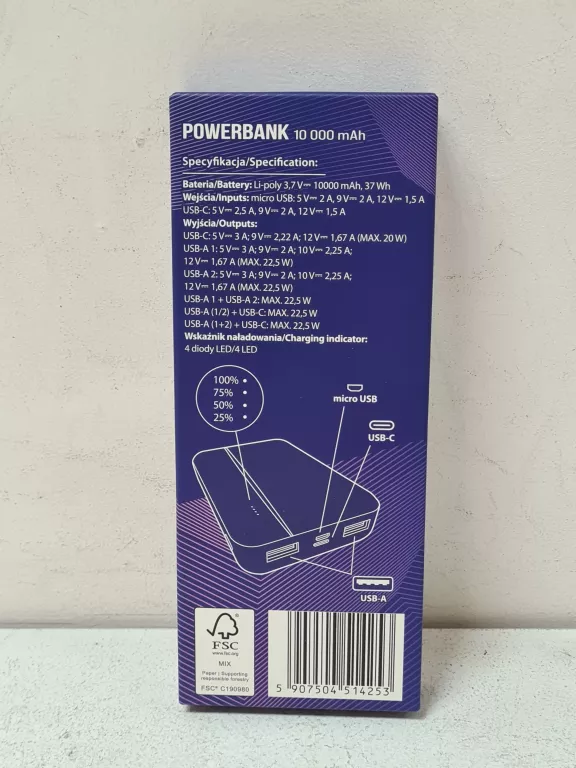 POWERBANK SETTY 10000MAH BIAŁY KOMPLET