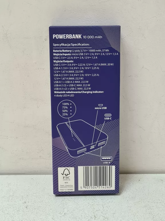 POWERBANK SETTY 10000MAH CZARNY KOMPLET