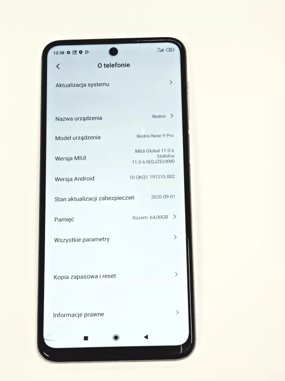 SMARTFON XIAOMI REDMI NOTE 9 PRO 6 GB / 64 GB PEKNIEY WYŚWIETLACZ