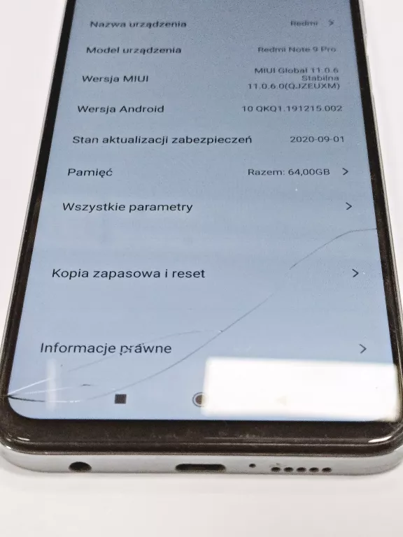 SMARTFON XIAOMI REDMI NOTE 9 PRO 6 GB / 64 GB PEKNIEY WYŚWIETLACZ