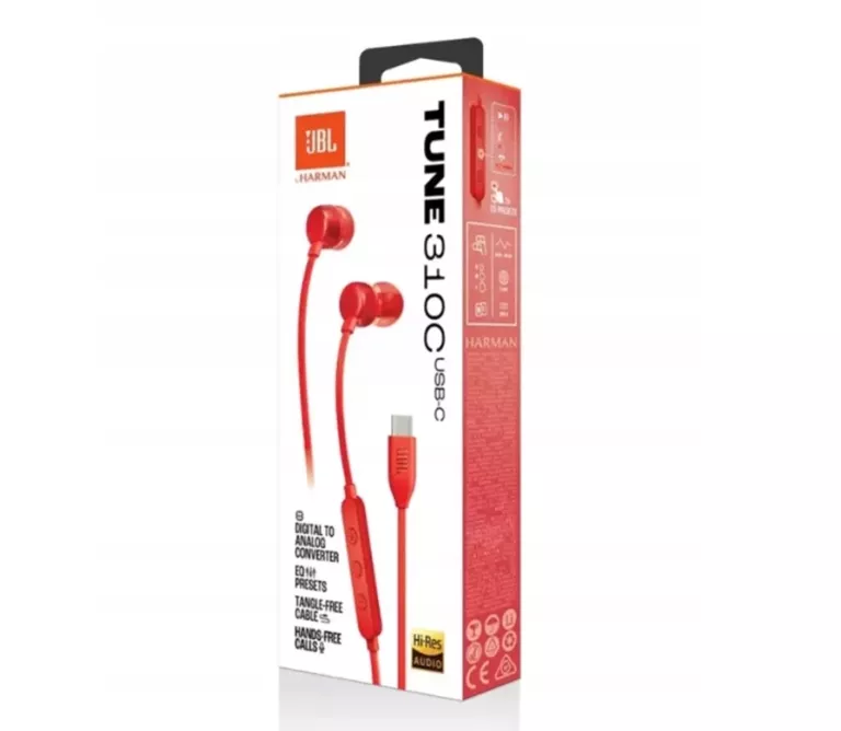 SŁUCHAWKI PRZEWODOWE DOKANAŁOWE JBL TUNE 310C USB-C CZERWONE