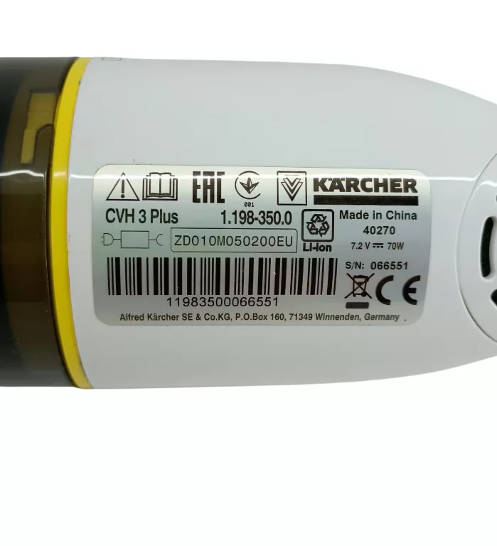 BEZPRZEWODOWY ODKURZACZ RĘCZNY KARCHER CVH 3 PLUS