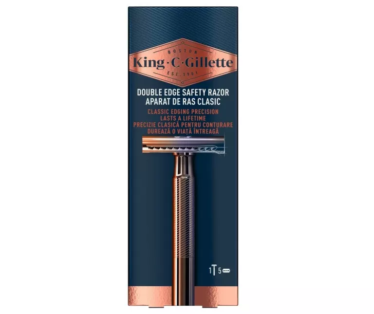 KING C GILLETTE DOUBLE EDGE MASZYNKA DO GOLENIA Z METALOWĄ RĄCZKĄ 5 OSTRZY