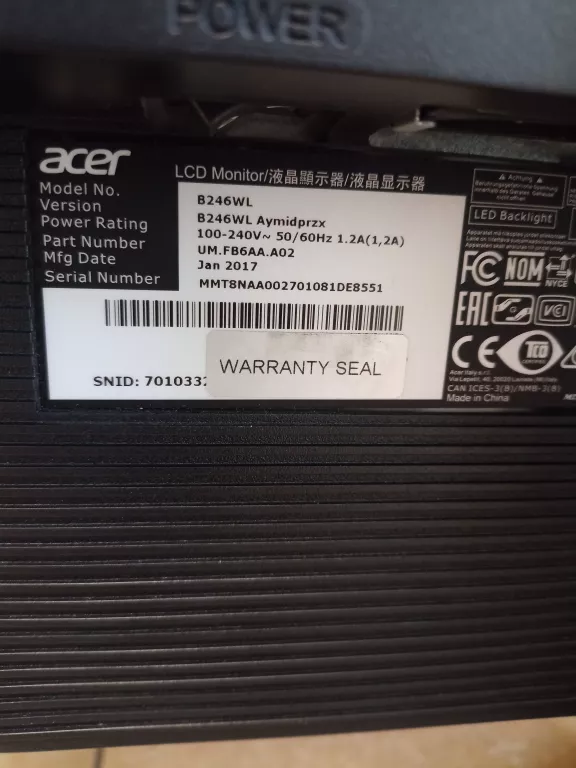 MONITOR LED ACER B246HL 24 " 1920 X 1080 PX TN