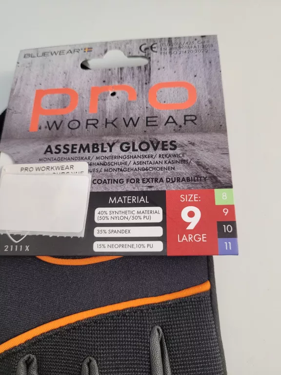 PRO WORKWEAR RĘKAWICE OCHRONNE ROZMIR 9 CZARNE