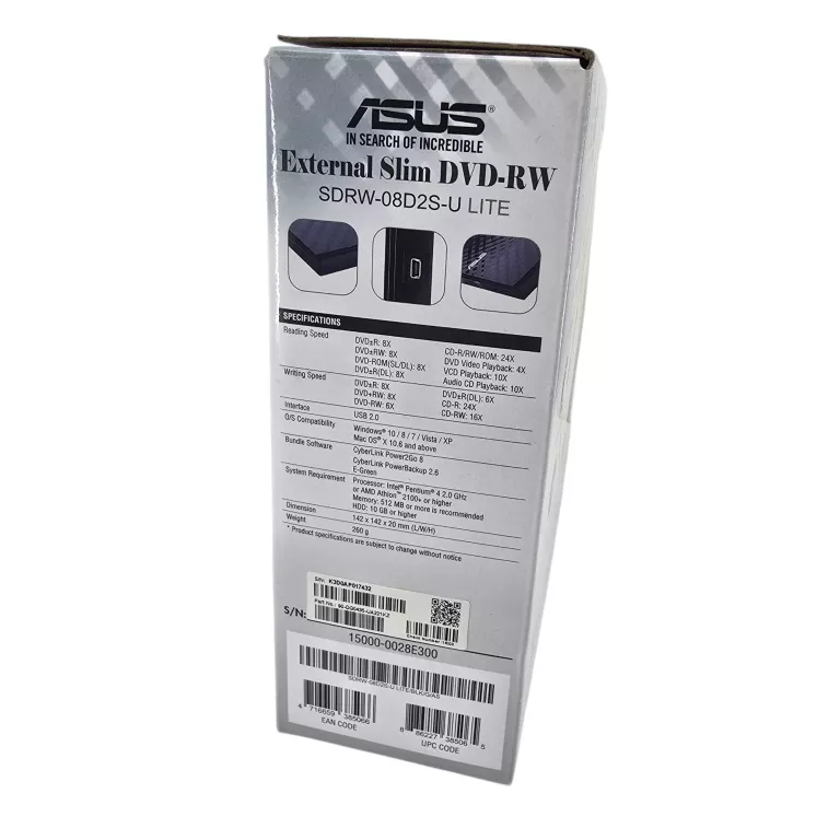 NAGRYWARKA DVD ZEWNĘTRZNA ASUS SDRW-08D2S-U