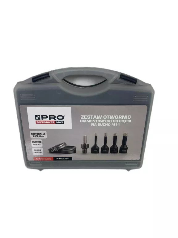 ZESTAW OTWORNICA DIAMENTOWA DO CIĘCIA NA SUCHO 6,8,10,12MM + WOSK+ ADAPTER