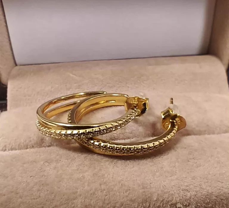 ELEGANCKIE SREBRNE KOLCZYKI SREBRO POZŁACANE PRÓBA 925  4049077847879