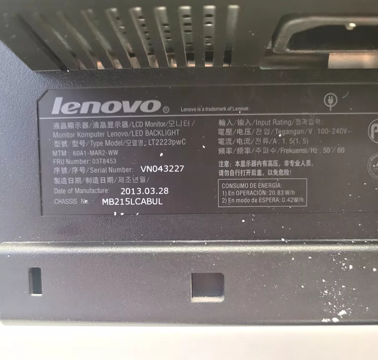 MONITOR LENOVO THINKVISION LT2223PWC 22'' LED 1920X1080 60HZ