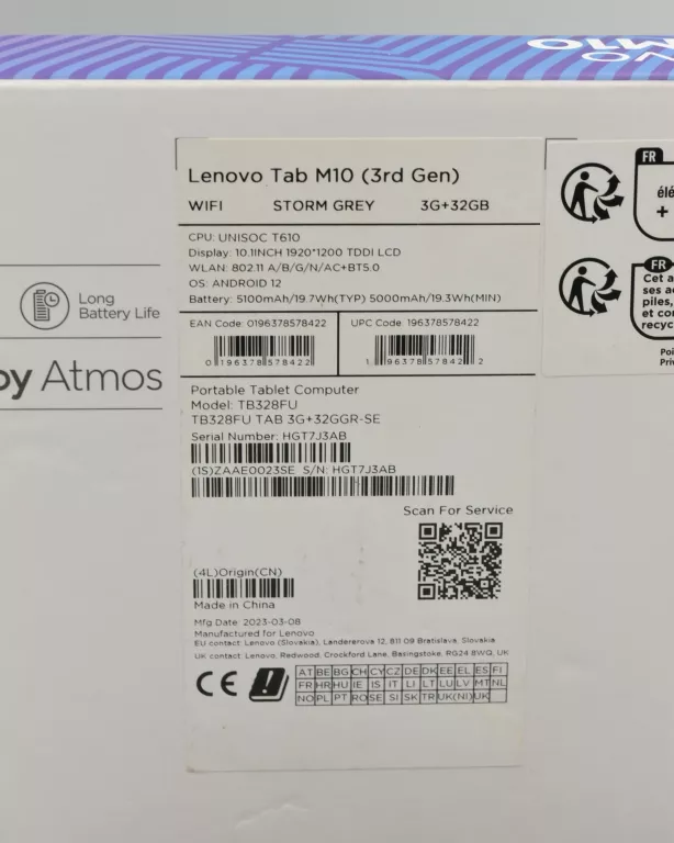 TABLET LENOVO TAB M10 GEN 3 10,1' WI-FI' 3/32 GB