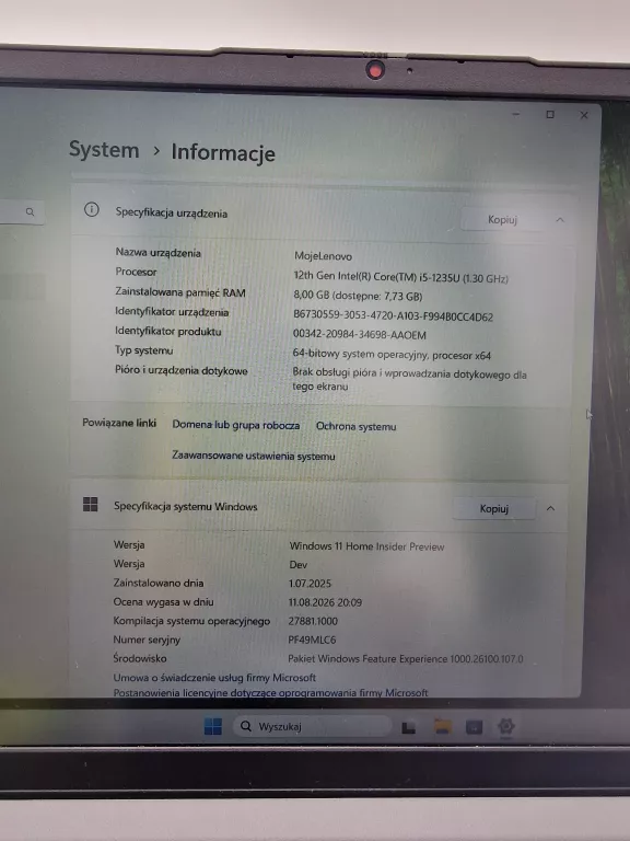 LAPTOP LENOVO IDEAPAD 3 15IAU7 8/512GB INTEL CORE I5-1235U WIN 11 HOME