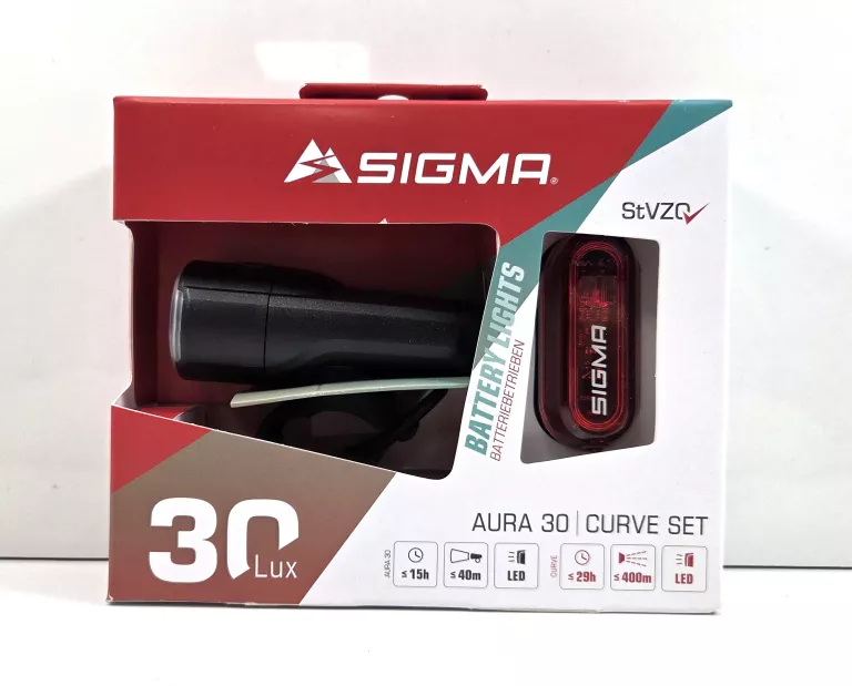 LAMPKA ROWEROWA LED SIGMA AURA 30 LUX MOCNA + TYŁ OŚWIETLENIE