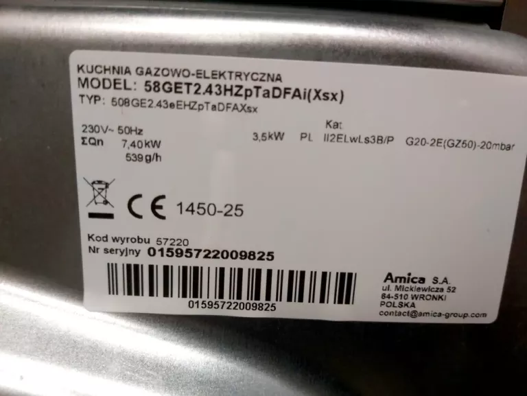 KUCHNIA AMICA 58GET2.43HZPTADFAI GWARANCJA PRODUCENTA 2027 !!