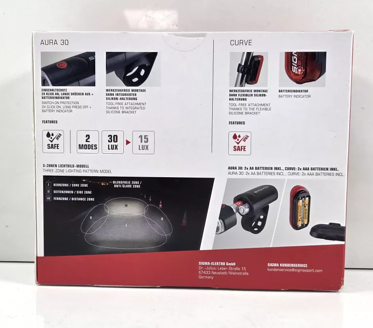 LAMPKA ROWEROWA LED SIGMA AURA 30 LUX MOCNA + TYŁ OŚWIETLENIE