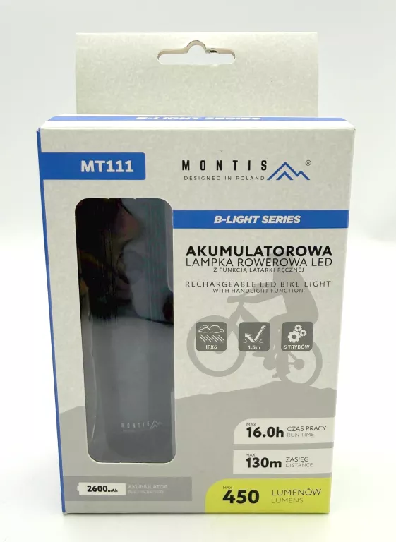 LAMPKA ROWEROWA PRZEDNIA LED 2W1 MT111 KOMPLET