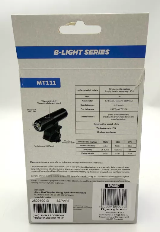 LAMPKA ROWEROWA PRZEDNIA LED 2W1 MT111 KOMPLET