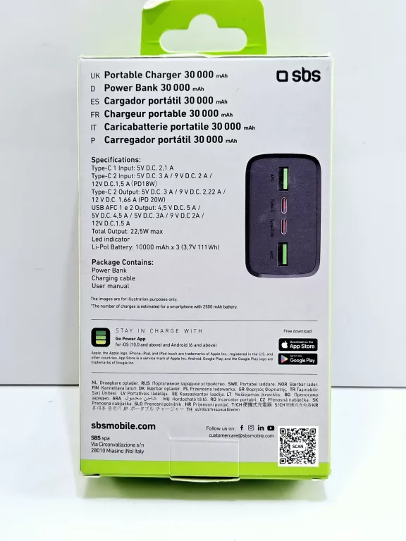 POWERBANK SBS TTBB30000PD20K 30000 MAH 2 X USB-C 2 X USB-A
