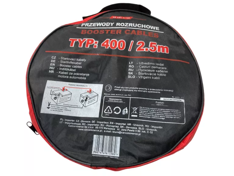KABLE PRZEWODY ROZRUCHOWE 400A 2,5 M CAR COMMERCE