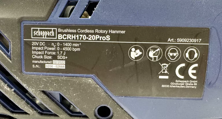 MŁOTOWIERTARKA SCHEPPACH BCRH170-20PROS 20V + AKU + ŁADOWARKA