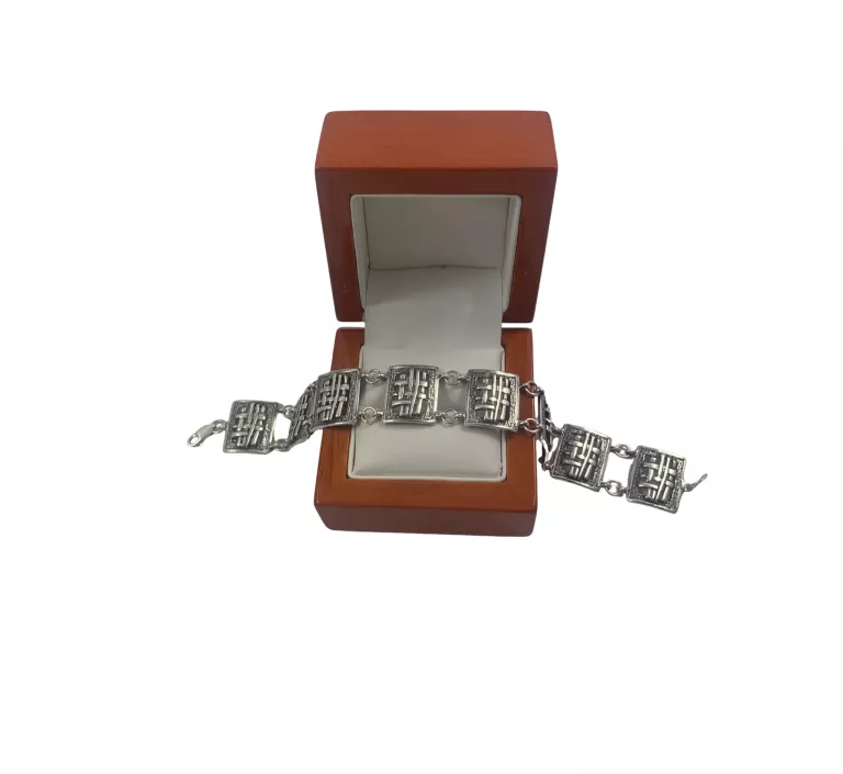 DUŻA SREBRNA BRANSOLETKA GRECKI WZÓR/925/20,18 G/19,5 CM