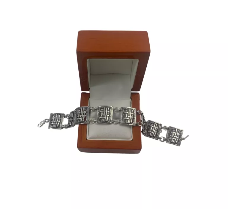 DUŻA SREBRNA BRANSOLETKA GRECKI WZÓR/925/20,18 G/19,5 CM