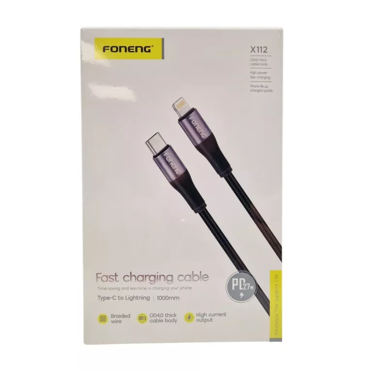 KABEL FONENG X112 - TYPE-C - LIGHTNING 1M 27W CZARNY