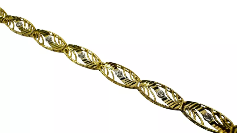 ZŁOTA BRANSOLETKA SEGMENTOWANA CYRKONIE PRÓBA 585 19CM 3.04G