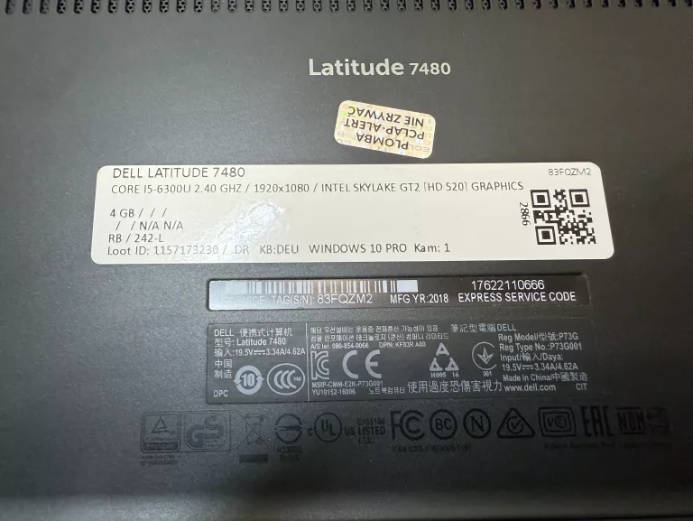 LAPTOP DELL 7480 I5/8GB/256GB