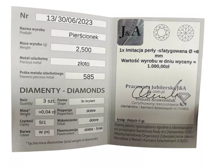 ŚLICZNY PIERŚCIONEK Z DIAMENTAMI - CERTYFIKAT! P585 R14