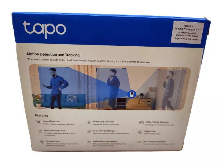 KAMERA 360 TP-LINK TAPO C200 FULLHD 1080P OBROTOWA ŁADOWARKA, PUDEŁKO