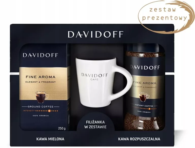 ZESTAW KAWA DAVIDOFF FINE AROMA MIELONA 250G +ROZPUSZCZALNA 100G +FILIŻANK